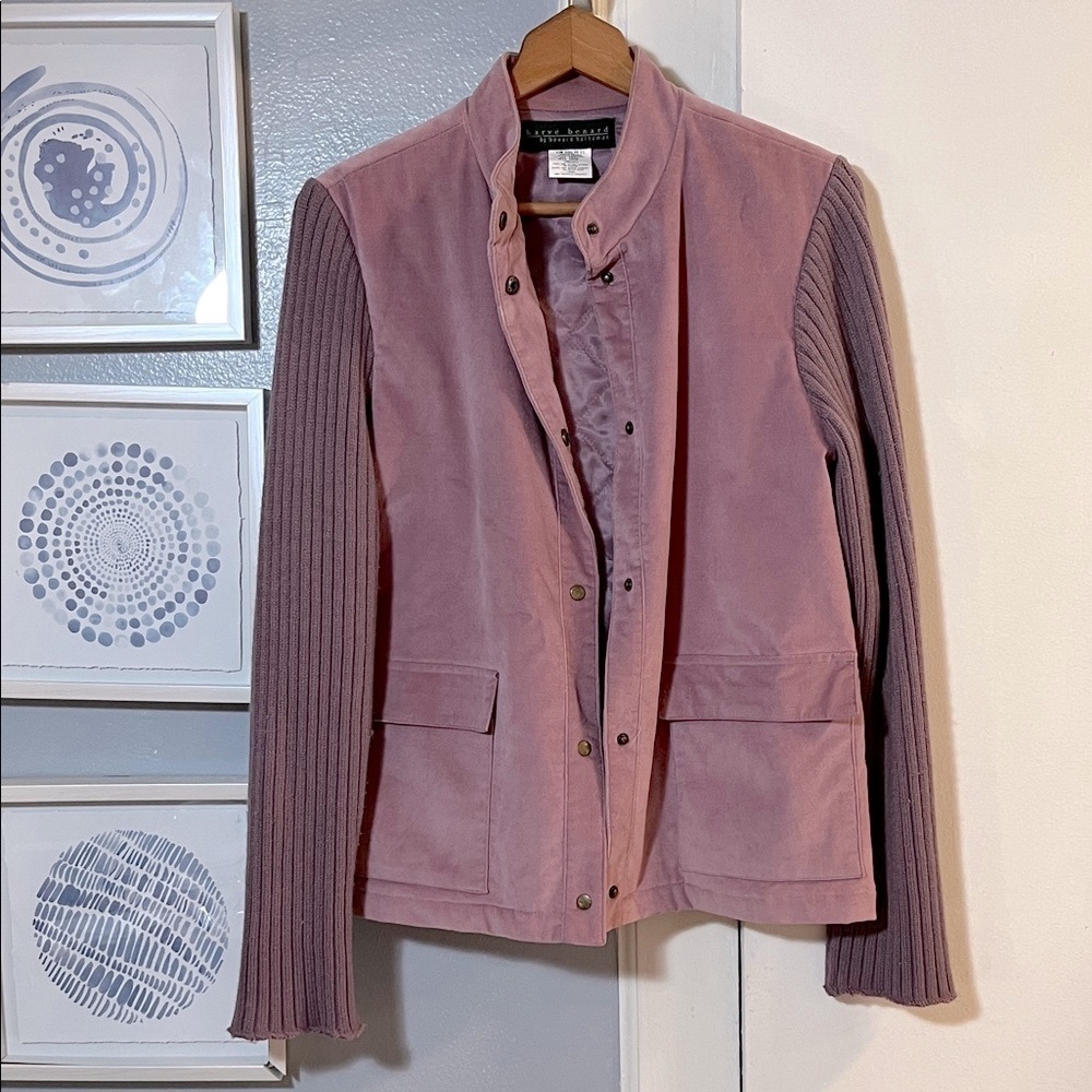 Harve Benard Violet Purple Faux Suede Jacket with Ribbed Sleeves Size S Pockets